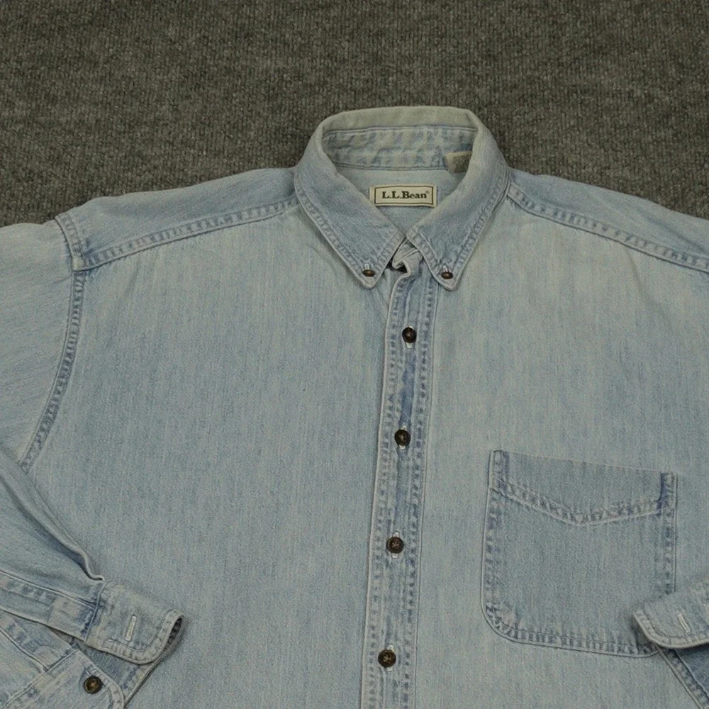Vintage L.L. Bean Shirt Mens Large Tall Blue Denim Button Down Long Sleeve W861